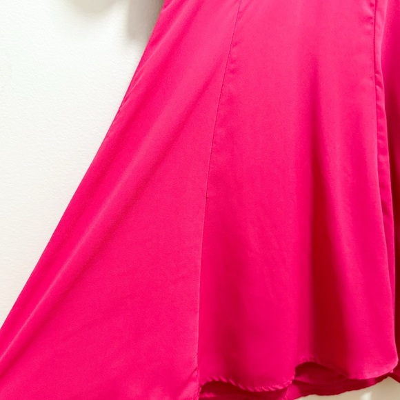 Vintage hot pink fuchsia barbiecore coquette v neck dress ruffle sleeve small - Picture 6 of 14